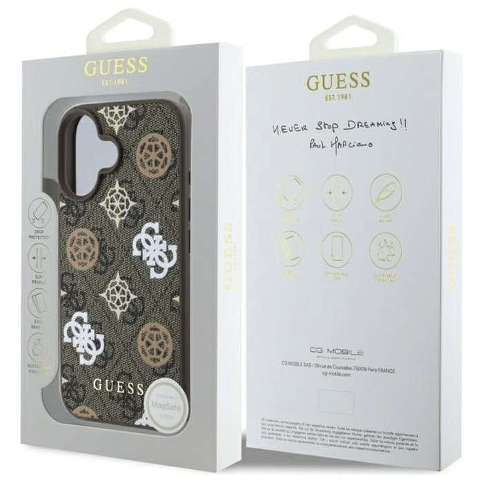 Guess GUHMP16SP4PWPW Apple iPhone 16 hardcase Peony On 4G Background MagSafe brown