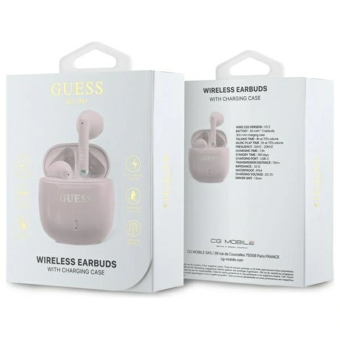 Guess Bluetooth wireless in-ear headphones GUTWSJ14ESGP TWS + docking station Printed Classic Logo pink