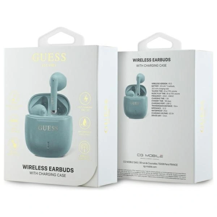 Guess Bluetooth wireless in-ear headphones GUTWSJ14ESGQ TWS + docking station Printed Classic Logo turquoise