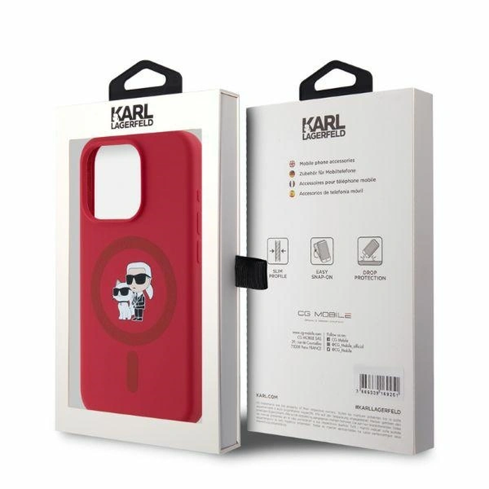 Karl Lagerfeld KLHMP15LSCMKCRHR Apple iPhone 15 Pro hardcase Silicone Karl&Choupette Heads Ring MagSafe red