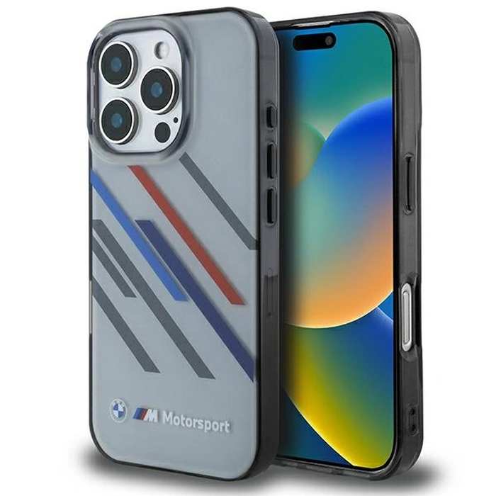 BMW BMHCP16L23HTRAG Apple iPhone 16 Pro hardcase Motorsport IML Random Stripes grey