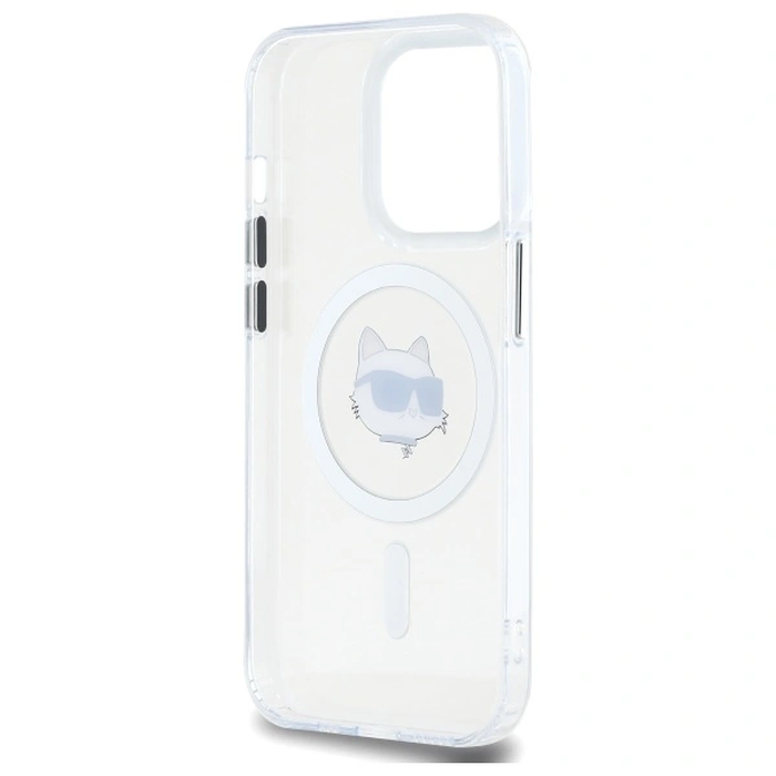 Karl Lagerfeld KLHMP13LHLSCHH Apple iPhone 13 Pro hardcase IML Metal Choupette Head MagSafe white