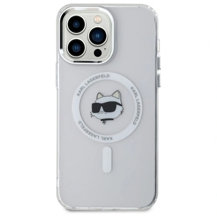 Karl Lagerfeld KLHMP13XHLSCHH Apple iPhone 13 Pro Max hardcase IML Metal Choupette Head MagSafe white