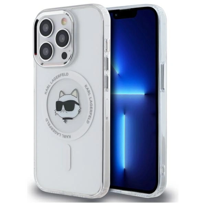 Karl Lagerfeld KLHMP14LHLSCHH Apple iPhone 14 Pro hardcase IML Metal Choupette Head MagSafe white
