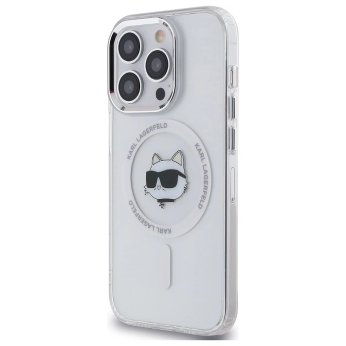 Karl Lagerfeld KLHMP14LHLSCHH Apple iPhone 14 Pro hardcase IML Metal Choupette Head MagSafe white