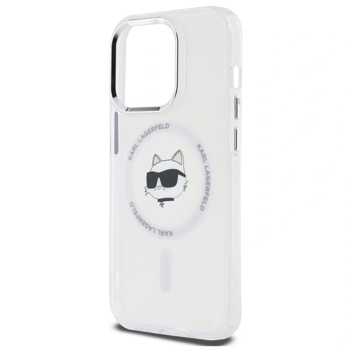 Karl Lagerfeld KLHMP14LHLSCHH Apple iPhone 14 Pro hardcase IML Metal Choupette Head MagSafe white