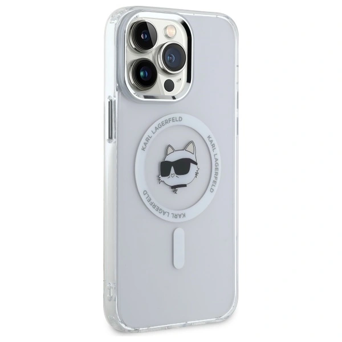 Karl Lagerfeld KLHMP14XHLSCHH Apple iPhone 14 Pro Max hardcase IML Metal Choupette Head MagSafe white