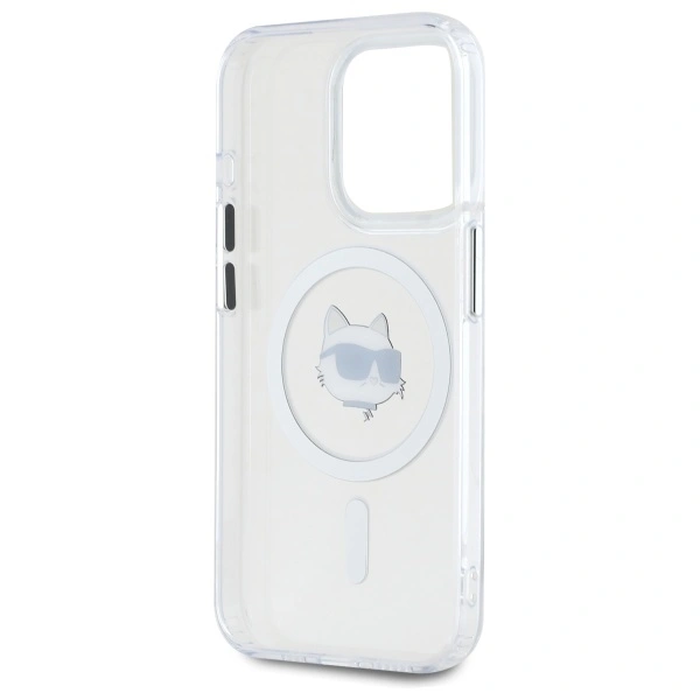 Karl Lagerfeld KLHMP15LHLSCHH Apple iPhone 15 Pro hardcase IML Metal Choupette Head MagSafe white
