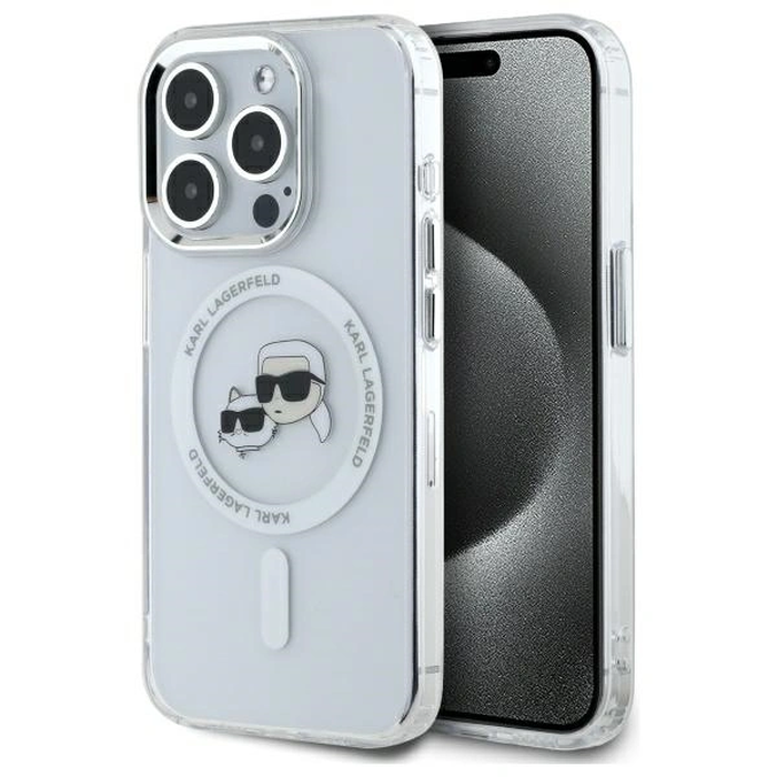 Karl Lagerfeld KLHMP15LHLSKCH Apple iPhone 15 Pro hardcase IML Metal Karl&Choupette Head MagSafe white