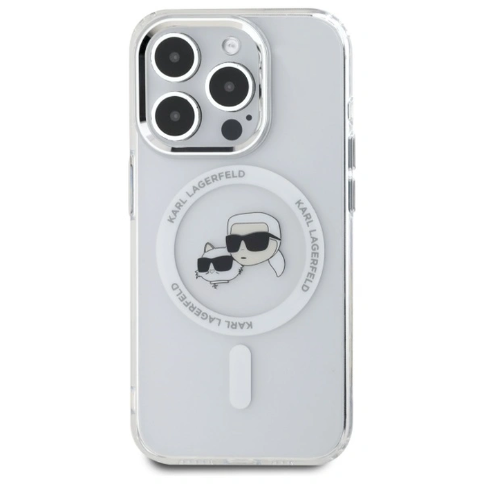 Karl Lagerfeld KLHMP15LHLSKCH Apple iPhone 15 Pro hardcase IML Metal Karl&Choupette Head MagSafe white