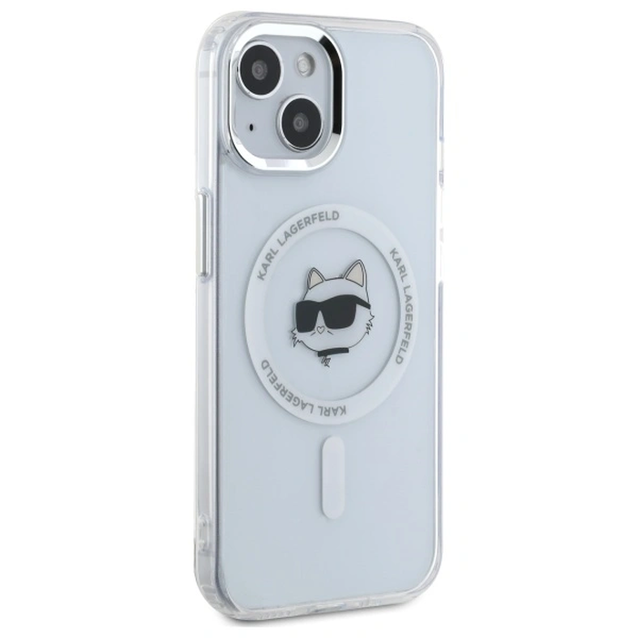 Karl Lagerfeld KLHMP15MHLSCHH Apple iPhone 15 Plus hardcase IML Metal Choupette Head MagSafe white
