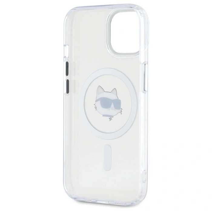 Karl Lagerfeld KLHMP15MHLSCHH Apple iPhone 15 Plus hardcase IML Metal Choupette Head MagSafe white