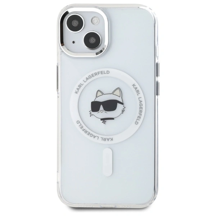 Karl Lagerfeld KLHMP15SHLSCHH Apple iPhone 15 hardcase IML Metal Choupette Head MagSafe white