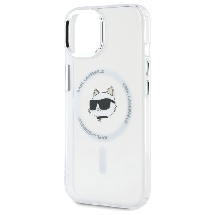 Karl Lagerfeld KLHMP15SHLSCHH Apple iPhone 15 hardcase IML Metal Choupette Head MagSafe white
