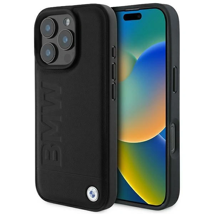 BMW BMHCP16LSLLBK Apple iPhone 16 Pro hardcase Leather Hot Stamp black