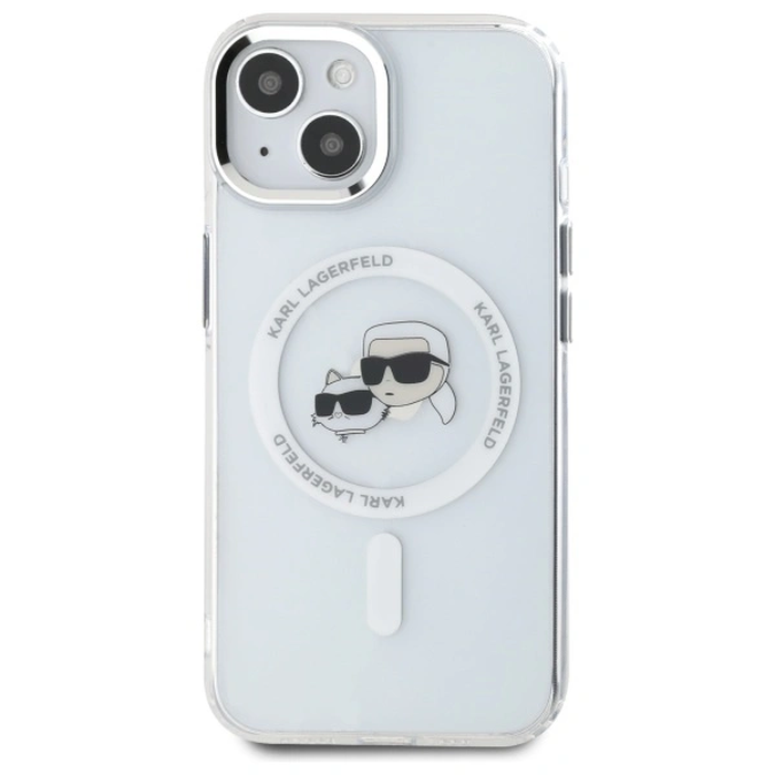 Karl Lagerfeld KLHMP15SHLSKCH Apple iPhone 15 hardcase IML Metal Karl&Choupette Head MagSafe white