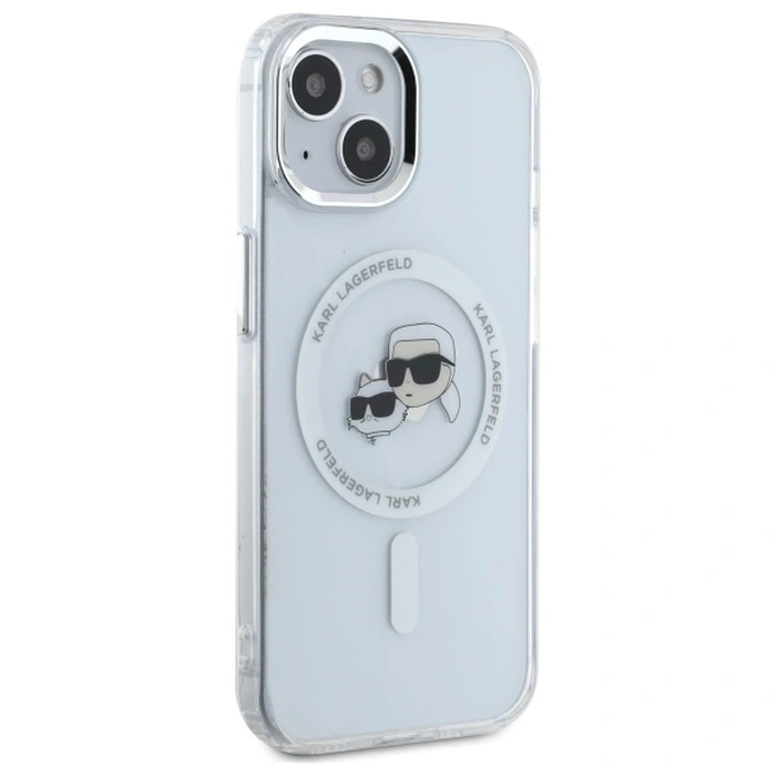 Karl Lagerfeld KLHMP15SHLSKCH Apple iPhone 15 hardcase IML Metal Karl&Choupette Head MagSafe white