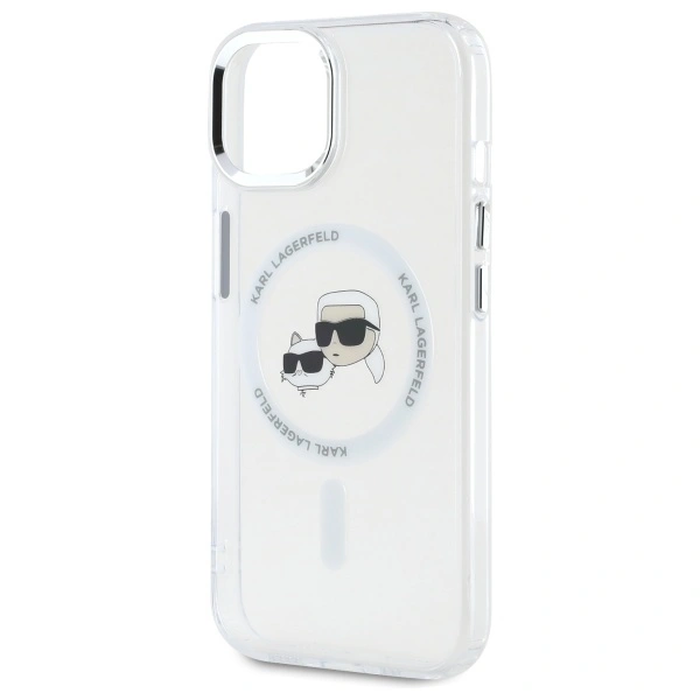 Karl Lagerfeld KLHMP15SHLSKCH Apple iPhone 15 hardcase IML Metal Karl&Choupette Head MagSafe white