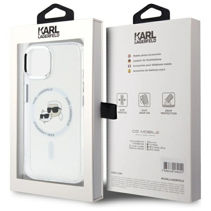 Karl Lagerfeld KLHMP15SHLSKCH Apple iPhone 15 hardcase IML Metal Karl&Choupette Head MagSafe white