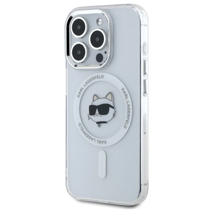 Karl Lagerfeld KLHMP15XHLSCHH Apple iPhone 15 Pro Max hardcase IML Metal Choupette Head MagSafe white