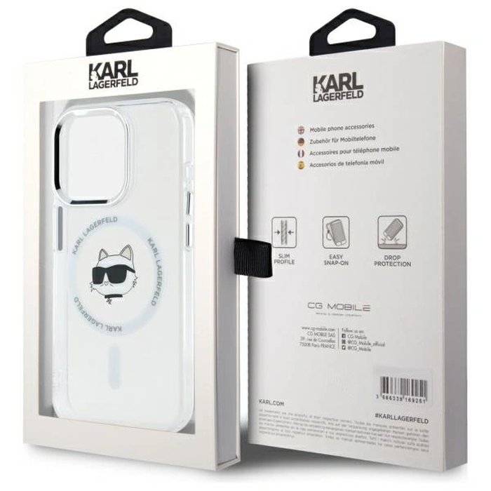 Karl Lagerfeld KLHMP15XHLSCHH Apple iPhone 15 Pro Max hardcase IML Metal Choupette Head MagSafe white