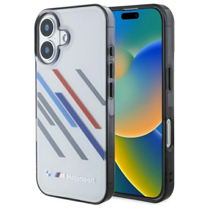 BMW BMHCP16S23HTRAG Apple iPhone 16 hardcase Motorsport IML Random Stripes grey