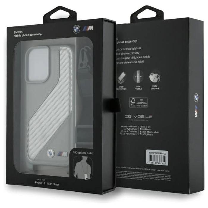 BMW BMHCP16S23PSCCG Apple iPhone 16 hardcase M Edition Carbon Stripe & Strap grey