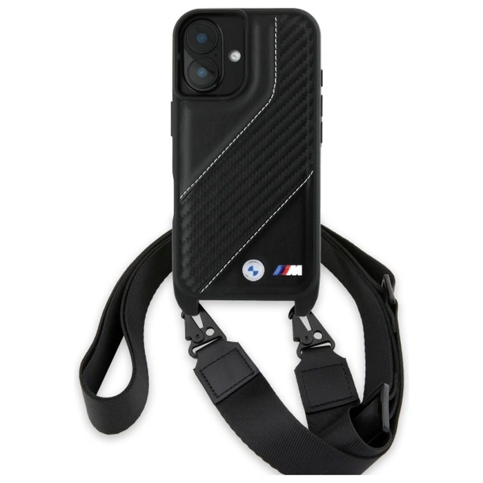BMW BMHCP16S23PSCCK Apple iPhone 16 hardcase M Edition Carbon Stripe & Strap black