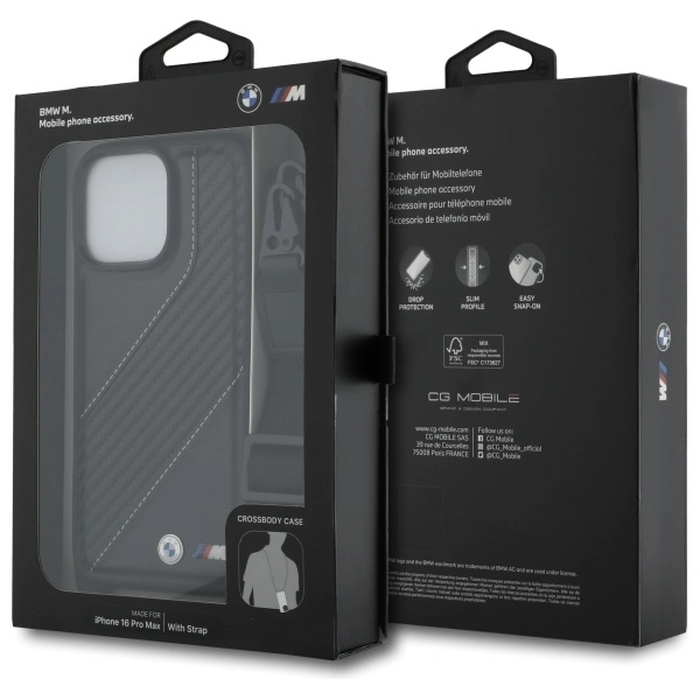 BMW BMHCP16X23PSCCK Apple iPhone 16 Pro Max hardcase M Edition Carbon Stripe & Strap black