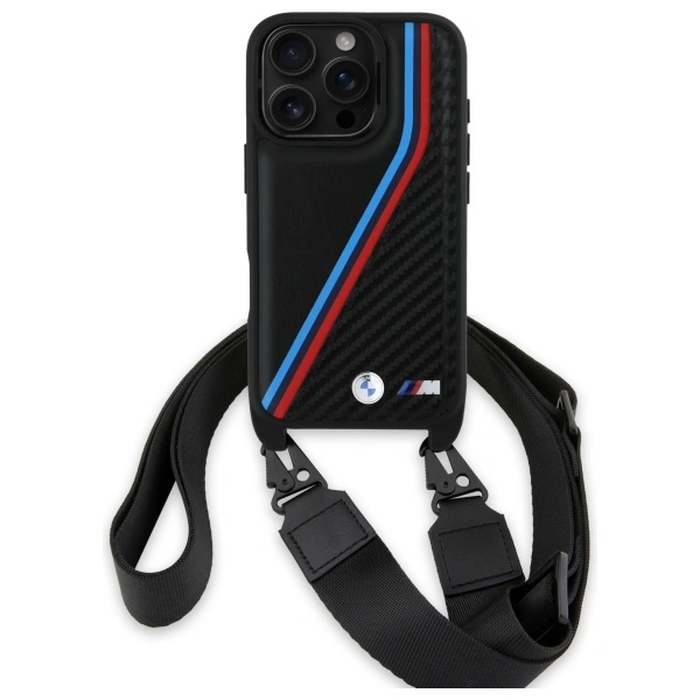 BMW BMHCP16X23PSVTK Apple iPhone 16 Pro Max hardcase M Edition Carbon Tricolor Lines & Strap black