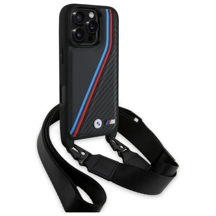 BMW BMHCP16X23PSVTK Apple iPhone 16 Pro Max hardcase M Edition Carbon Tricolor Lines & Strap black