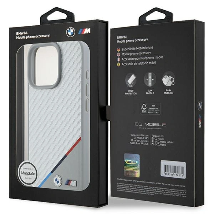 BMW BMHMP16L23PUDTS Apple iPhone 16 Pro hardcase M Carbon Tricolor Line MagSafe grey