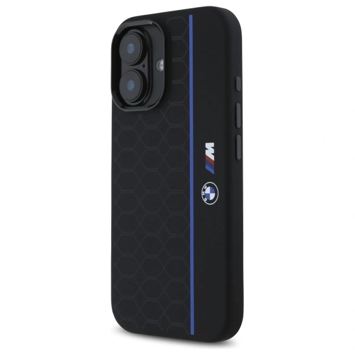 BMW BMHMP16S23SHEB Apple iPhone 16 hardcase Silicone Hexagon Blue Line MagSafe black