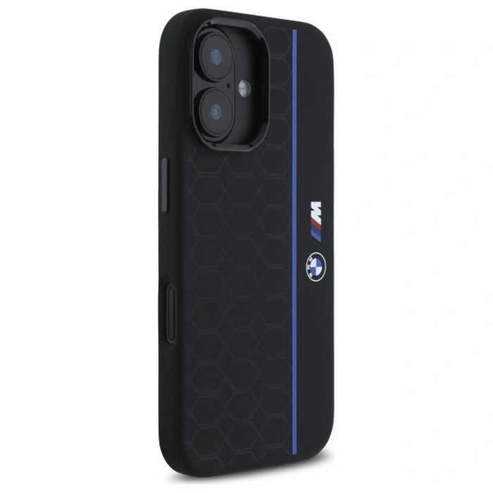 BMW BMHMP16S23SHEB Apple iPhone 16 hardcase Silicone Hexagon Blue Line MagSafe black
