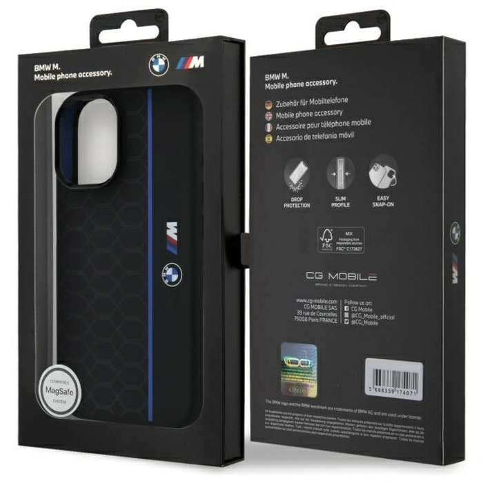 BMW BMHMP16S23SHEB Apple iPhone 16 hardcase Silicone Hexagon Blue Line MagSafe black