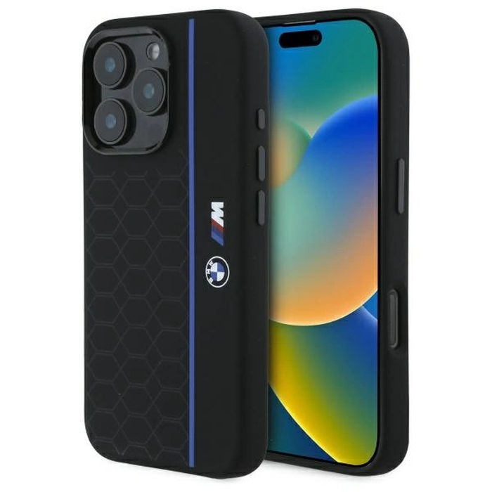 BMW BMHMP16X23SHEB Apple iPhone 16 Pro Max hardcase Silicone Hexagon Blue Line MagSafe black