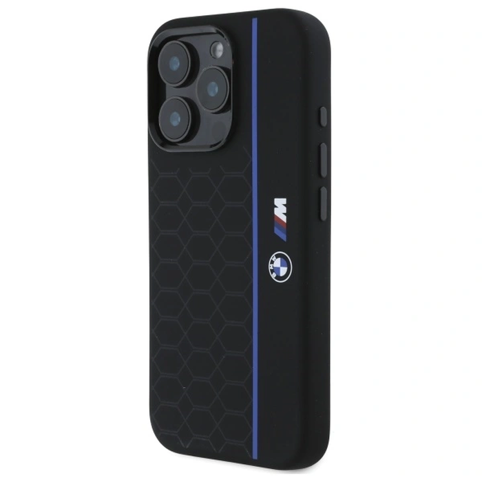 BMW BMHMP16X23SHEB Apple iPhone 16 Pro Max hardcase Silicone Hexagon Blue Line MagSafe black