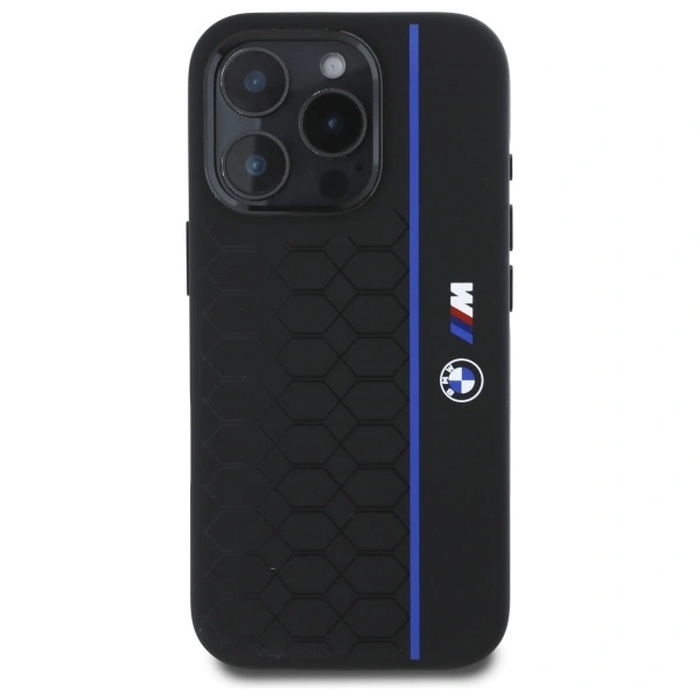 BMW BMHMP16X23SHEB Apple iPhone 16 Pro Max hardcase Silicone Hexagon Blue Line MagSafe black