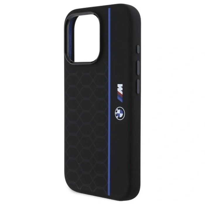 BMW BMHMP16X23SHEB Apple iPhone 16 Pro Max hardcase Silicone Hexagon Blue Line MagSafe black