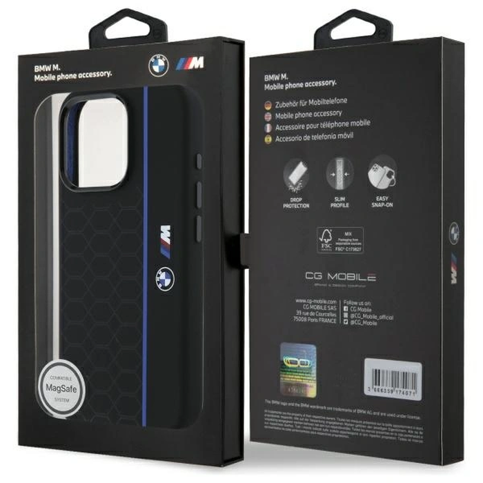 BMW BMHMP16X23SHEB Apple iPhone 16 Pro Max hardcase Silicone Hexagon Blue Line MagSafe black