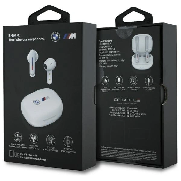 BMW BMBEMIATP20LOH 5.3 Bluetooth wireless in-ear headphones TWS + docking station Printed Logos white