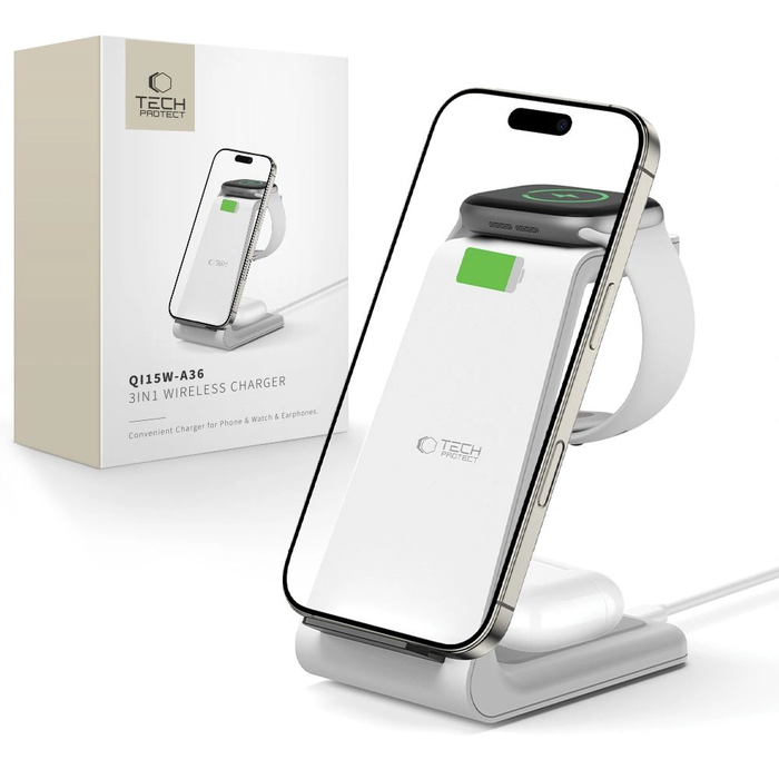 Tech-Protect QI15W-A36 3in1 Wireless Charger For Apple White