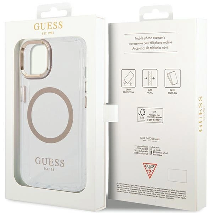 Guess GUHMP15MHTRMD Apple iPhone 15 Plus / 14 Plus hardcase Metal Outline Magsafe gold