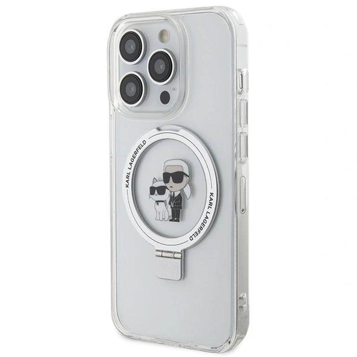 Karl Lagerfeld KLHMP15LHMRSKCH Apple iPhone 15 Pro hardcase Ring Stand Karl&Choupettte MagSafe white