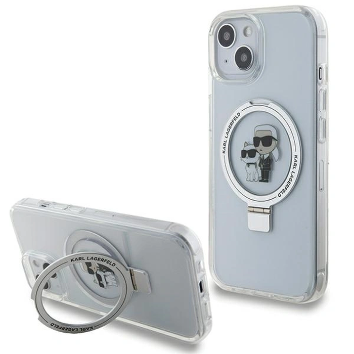 Karl Lagerfeld KLHMP15SHMRSKCH Apple iPhone 15 / 14 / 13 hardcase Ring Stand Karl&Choupettte MagSafe white