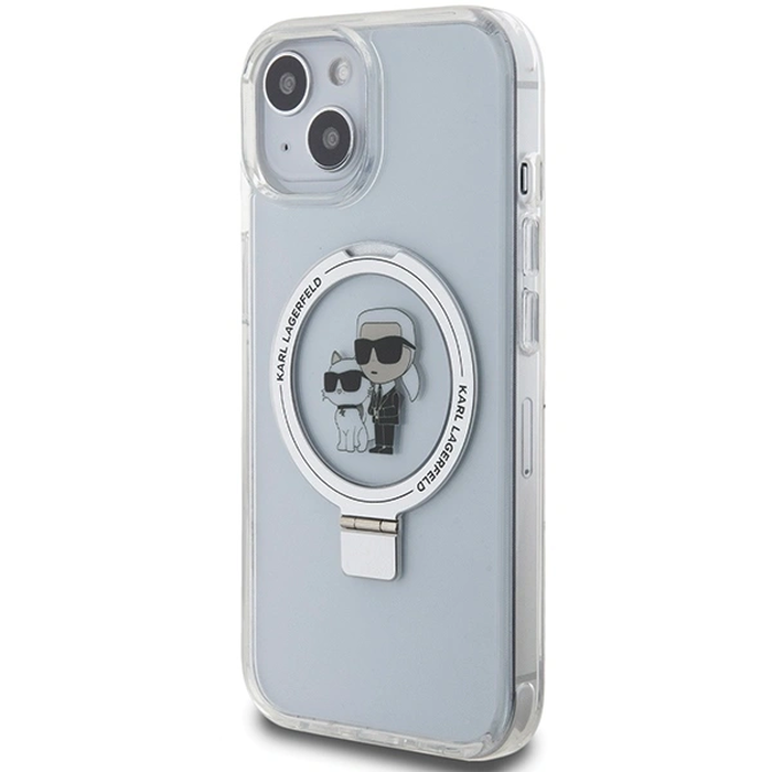 Karl Lagerfeld KLHMP15SHMRSKCH Apple iPhone 15 / 14 / 13 hardcase Ring Stand Karl&Choupettte MagSafe white