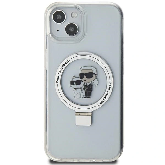 Karl Lagerfeld KLHMP15SHMRSKCH Apple iPhone 15 / 14 / 13 hardcase Ring Stand Karl&Choupettte MagSafe white