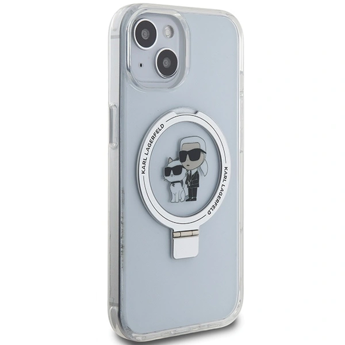 Karl Lagerfeld KLHMP15SHMRSKCH Apple iPhone 15 / 14 / 13 hardcase Ring Stand Karl&Choupettte MagSafe white