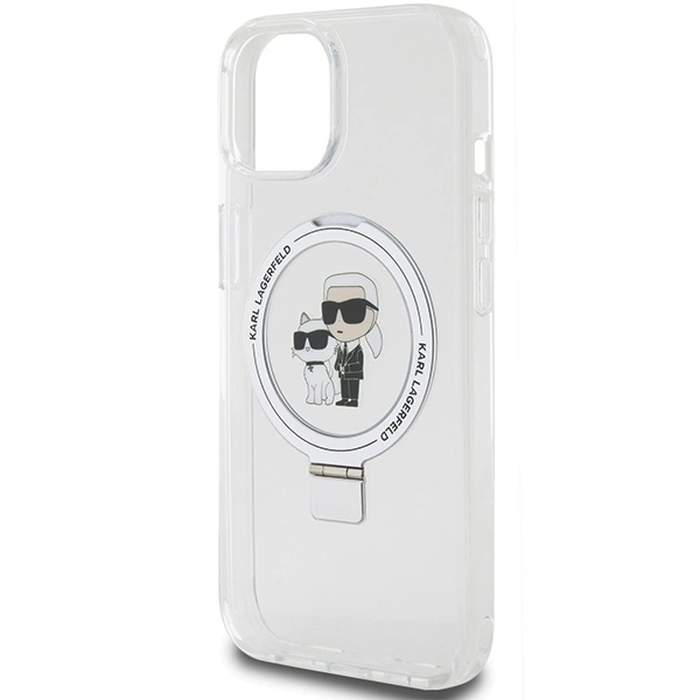 Karl Lagerfeld KLHMP15SHMRSKCH Apple iPhone 15 / 14 / 13 hardcase Ring Stand Karl&Choupettte MagSafe white