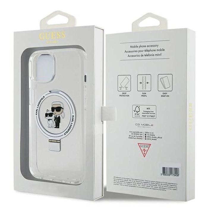 Karl Lagerfeld KLHMP15SHMRSKCH Apple iPhone 15 / 14 / 13 hardcase Ring Stand Karl&Choupettte MagSafe white